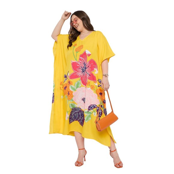 Gypsie Blu Floral Digital Printed Caftan Dress Plus Size Cover Up Maxi Dresses - Picture 5 of 7